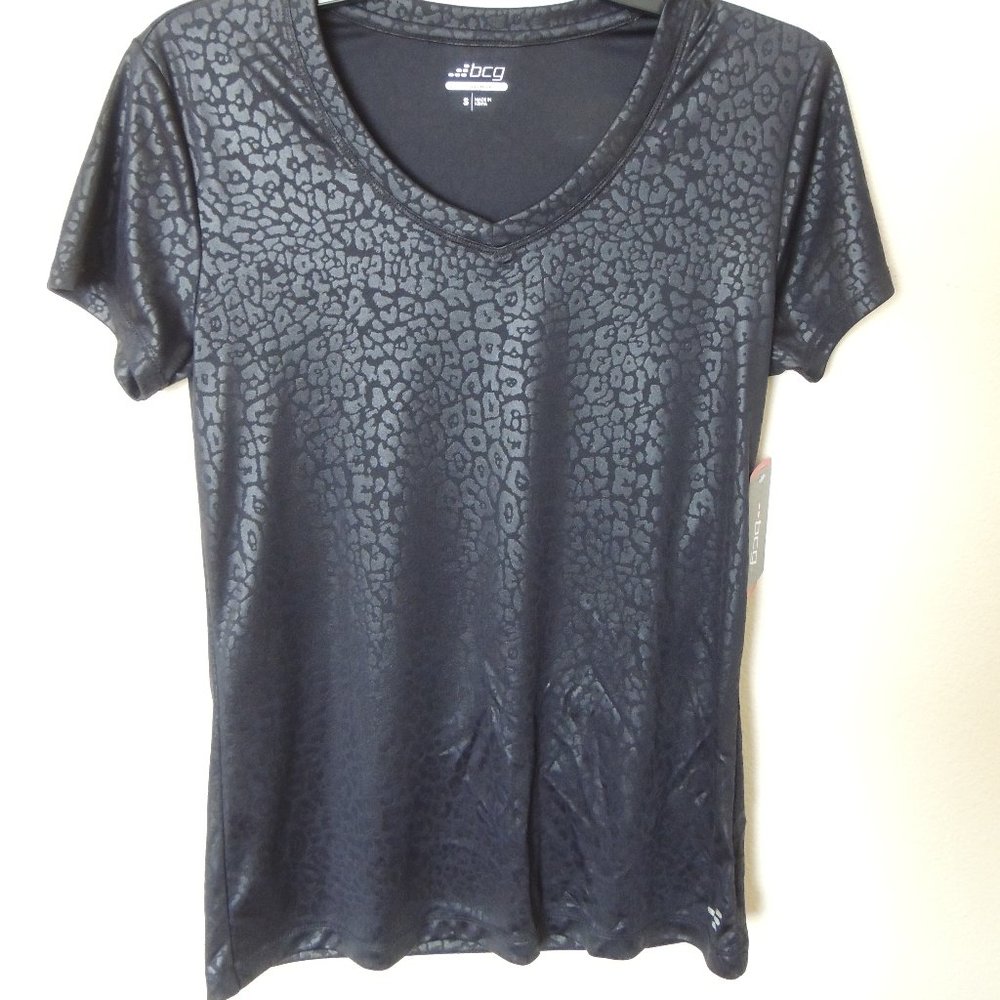Bcg,  Small activewear t-shirt, Leopard print-BLACK